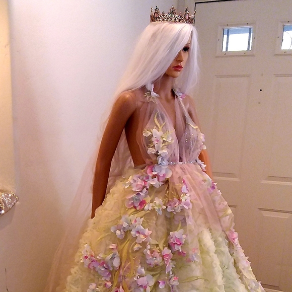 SAMPLE GOWN-HYACINTH Watercolor Rainbow Flower Woodland Princess Bridal Gown Set - Picture 4 of 13